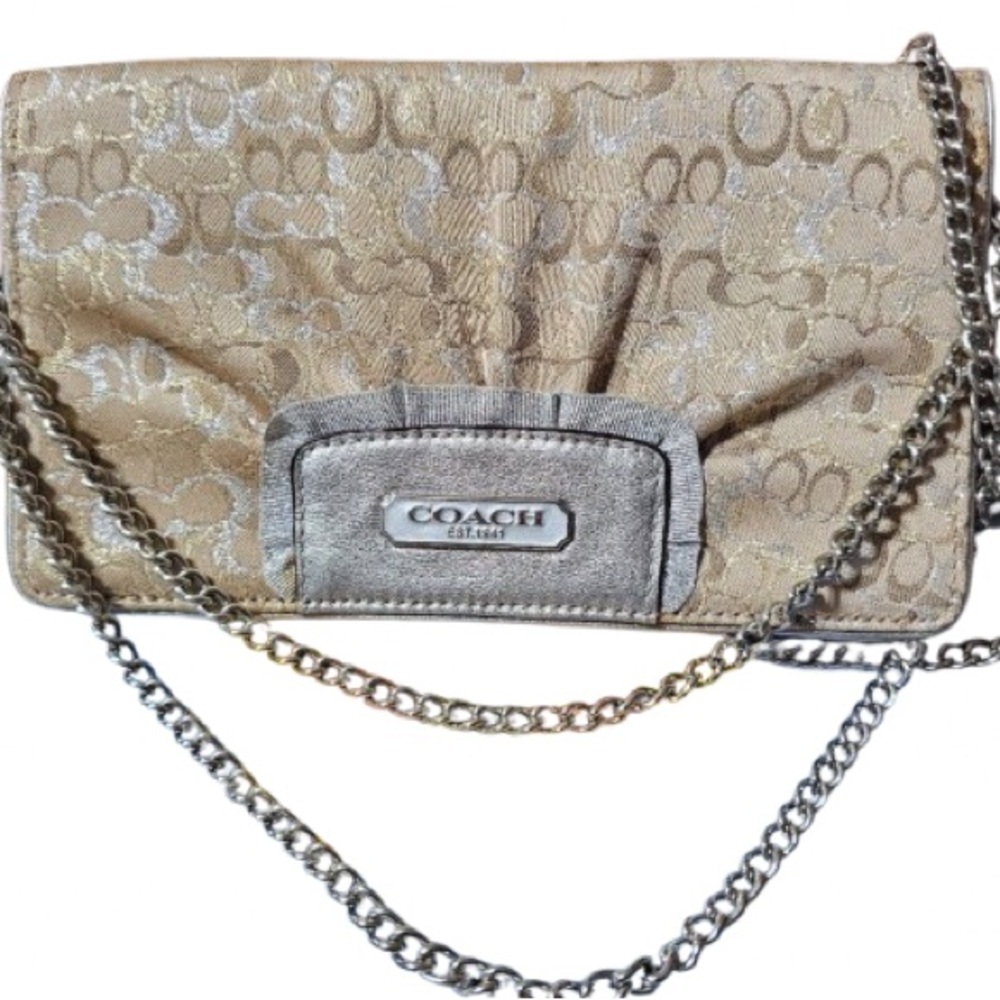 Coach Optic Lurex Clutch Cream & Gold Crossbody Clutch Y2K - Picture 4 of 8